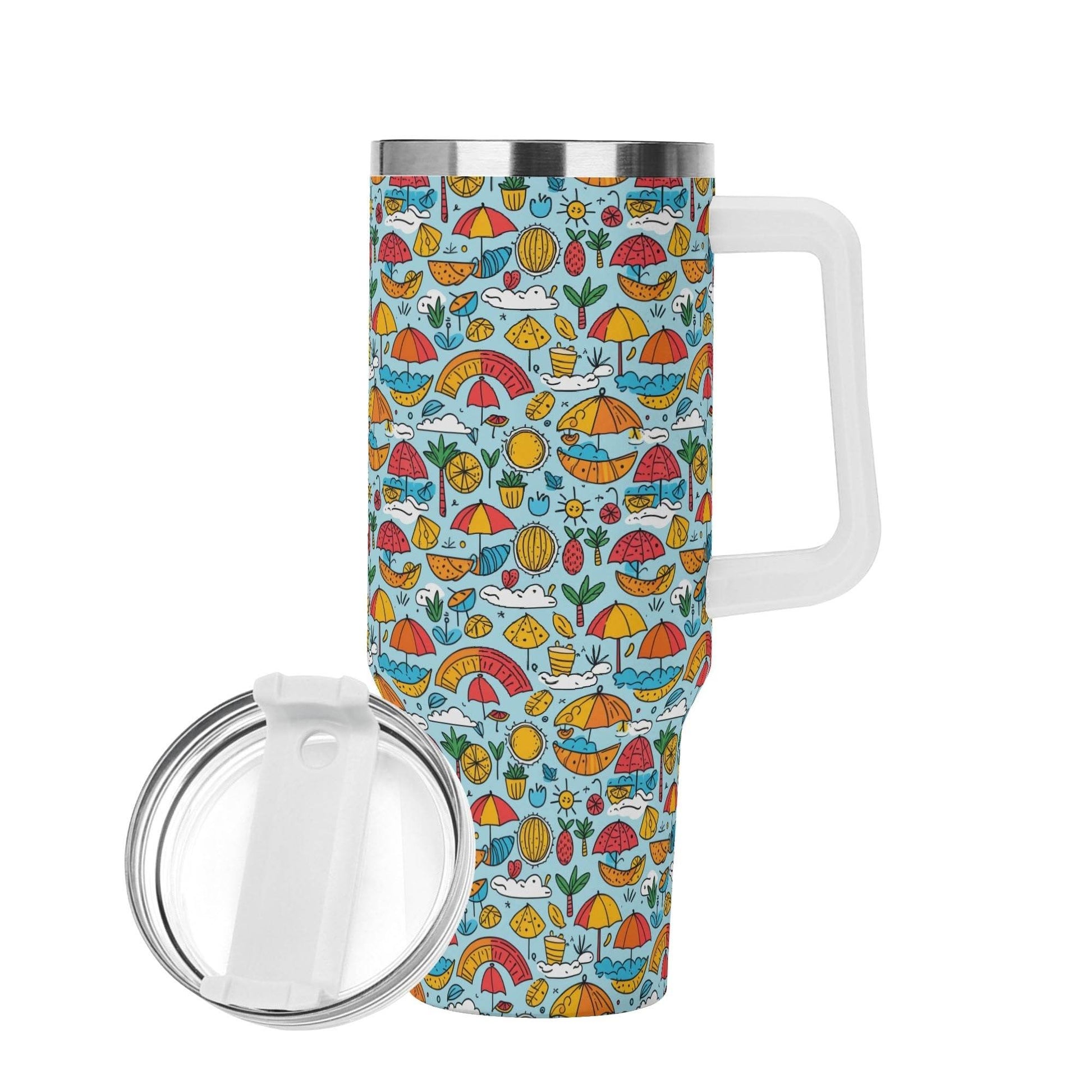 Fun of a Beach 40oz Stainless Steel Tumbler Gift With White Handle and Straw - DeRose Seasonal