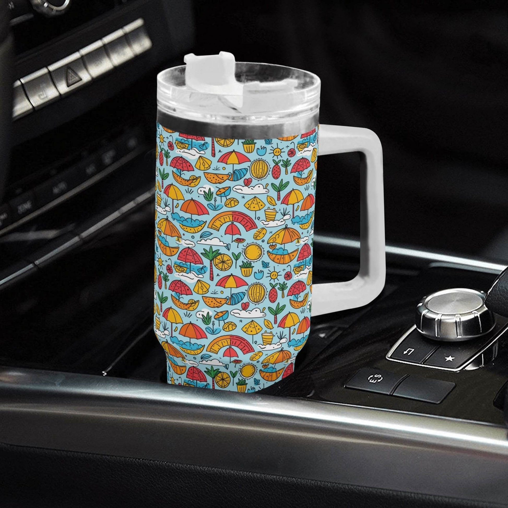 Fun of a Beach 40oz Stainless Steel Tumbler Gift With White Handle and Straw - DeRose Seasonal