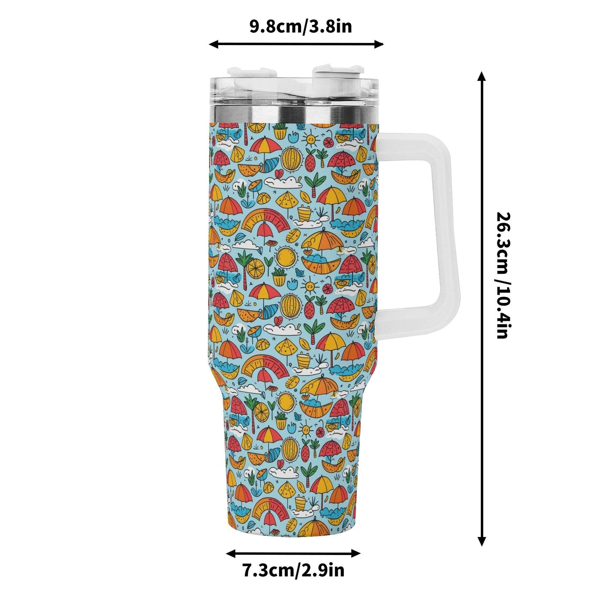 Fun of a Beach 40oz Stainless Steel Tumbler Gift With White Handle and Straw - DeRose Seasonal