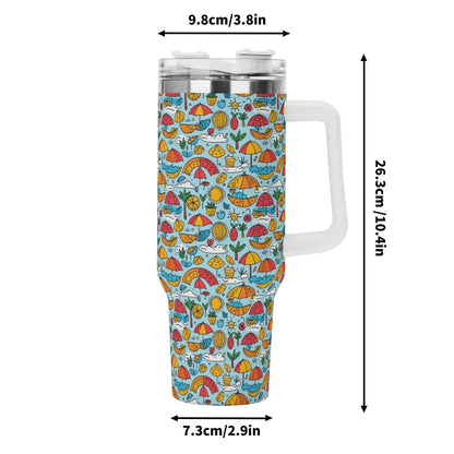 Fun of a Beach 40oz Stainless Steel Tumbler Gift With White Handle and Straw - DeRose Seasonal