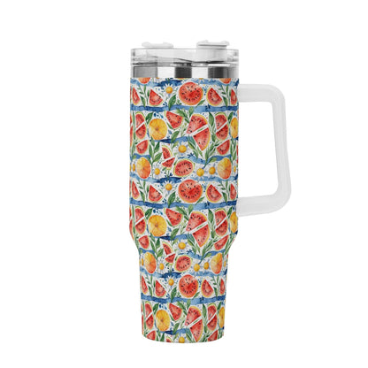 Watermelon 40oz Stainless Steel Tumbler Gift With White Handle and Straw - DeRose Seasonal