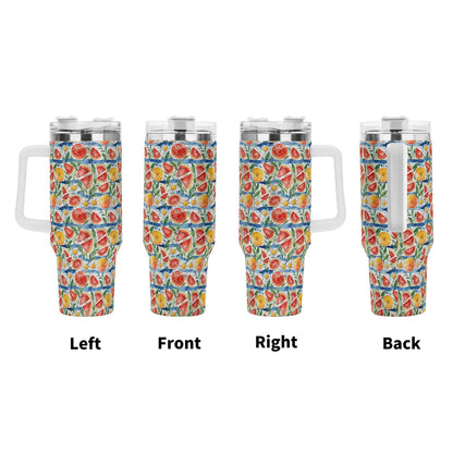 Watermelon 40oz Stainless Steel Tumbler Gift With White Handle and Straw - DeRose Seasonal