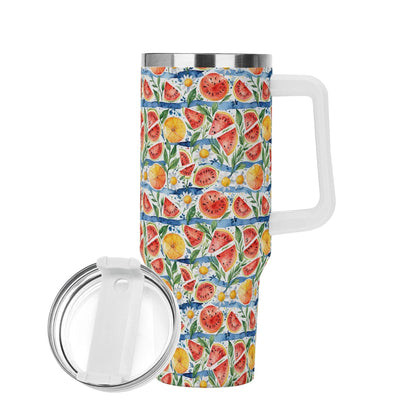Watermelon 40oz Stainless Steel Tumbler Gift With White Handle and Straw - DeRose Seasonal