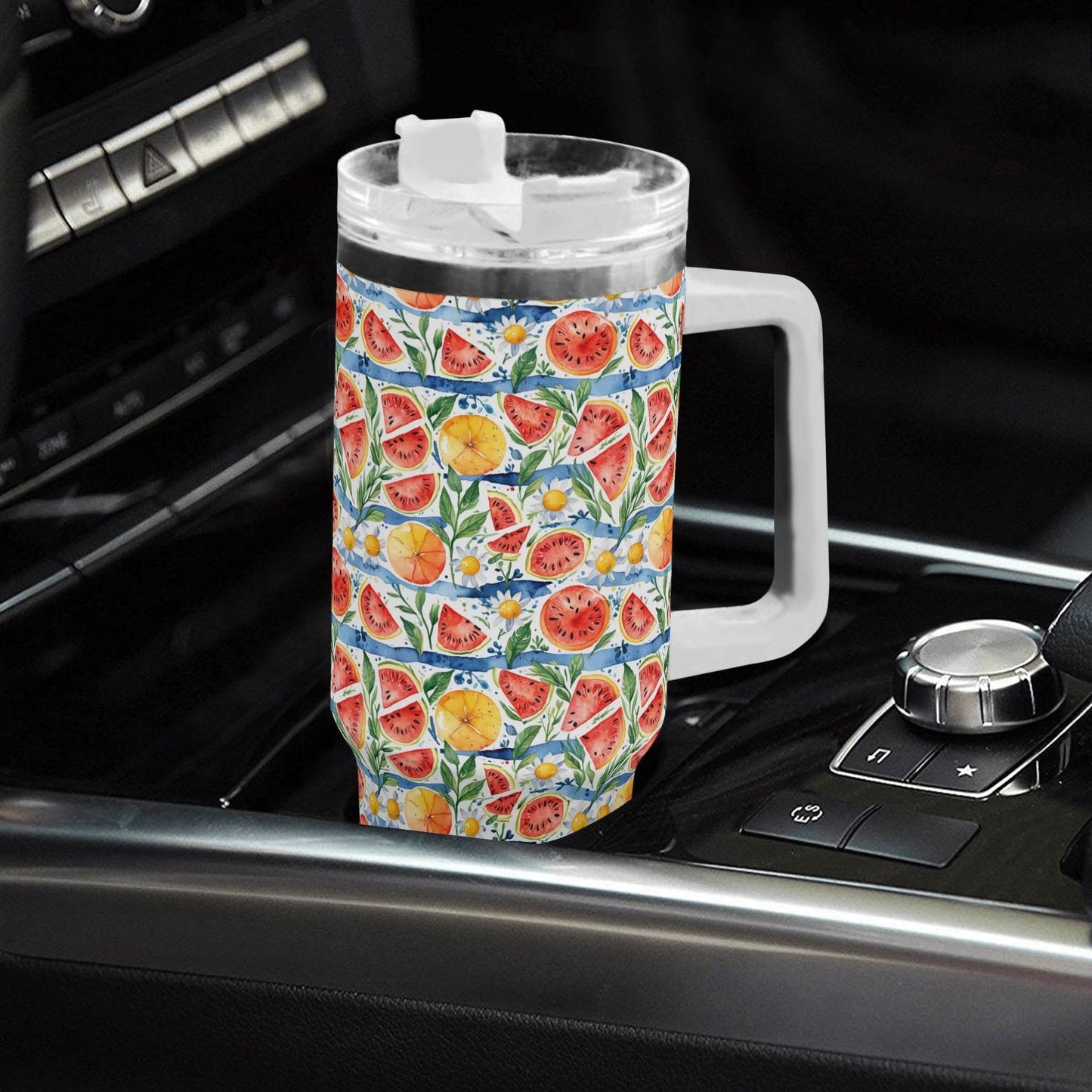 Watermelon 40oz Stainless Steel Tumbler Gift With White Handle and Straw - DeRose Seasonal