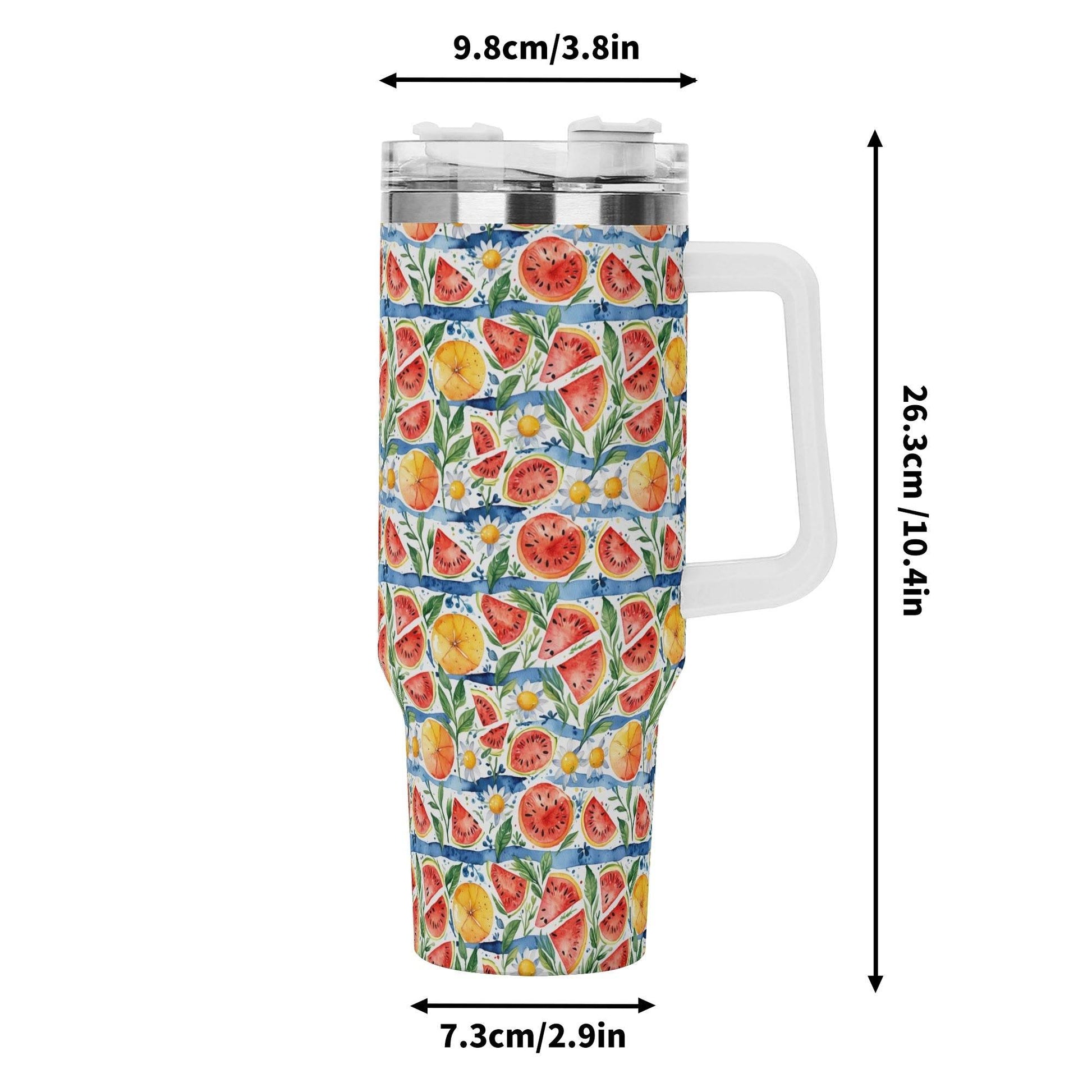 Watermelon 40oz Stainless Steel Tumbler Gift With White Handle and Straw - DeRose Seasonal