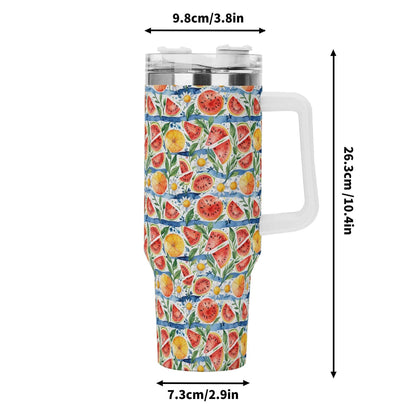 Watermelon 40oz Stainless Steel Tumbler Gift With White Handle and Straw - DeRose Seasonal