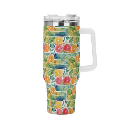 Watercolor Fruit 40oz Stainless Steel Tumbler Gift With White Handle and Straw - DeRose Seasonal