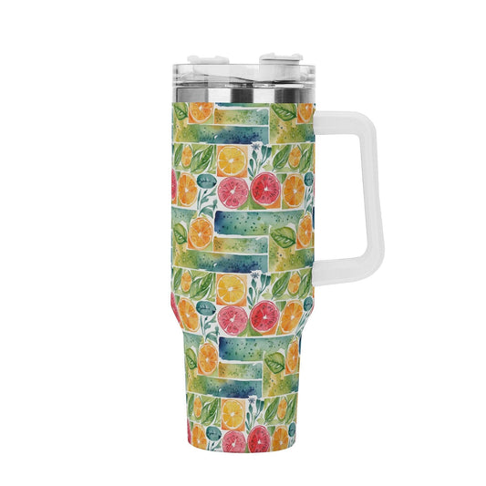 Watercolor Fruit 40oz Stainless Steel Tumbler Gift With White Handle and Straw - DeRose Seasonal