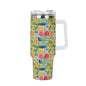 Watercolor Fruit 40oz Stainless Steel Tumbler Gift With White Handle and Straw - DeRose Seasonal