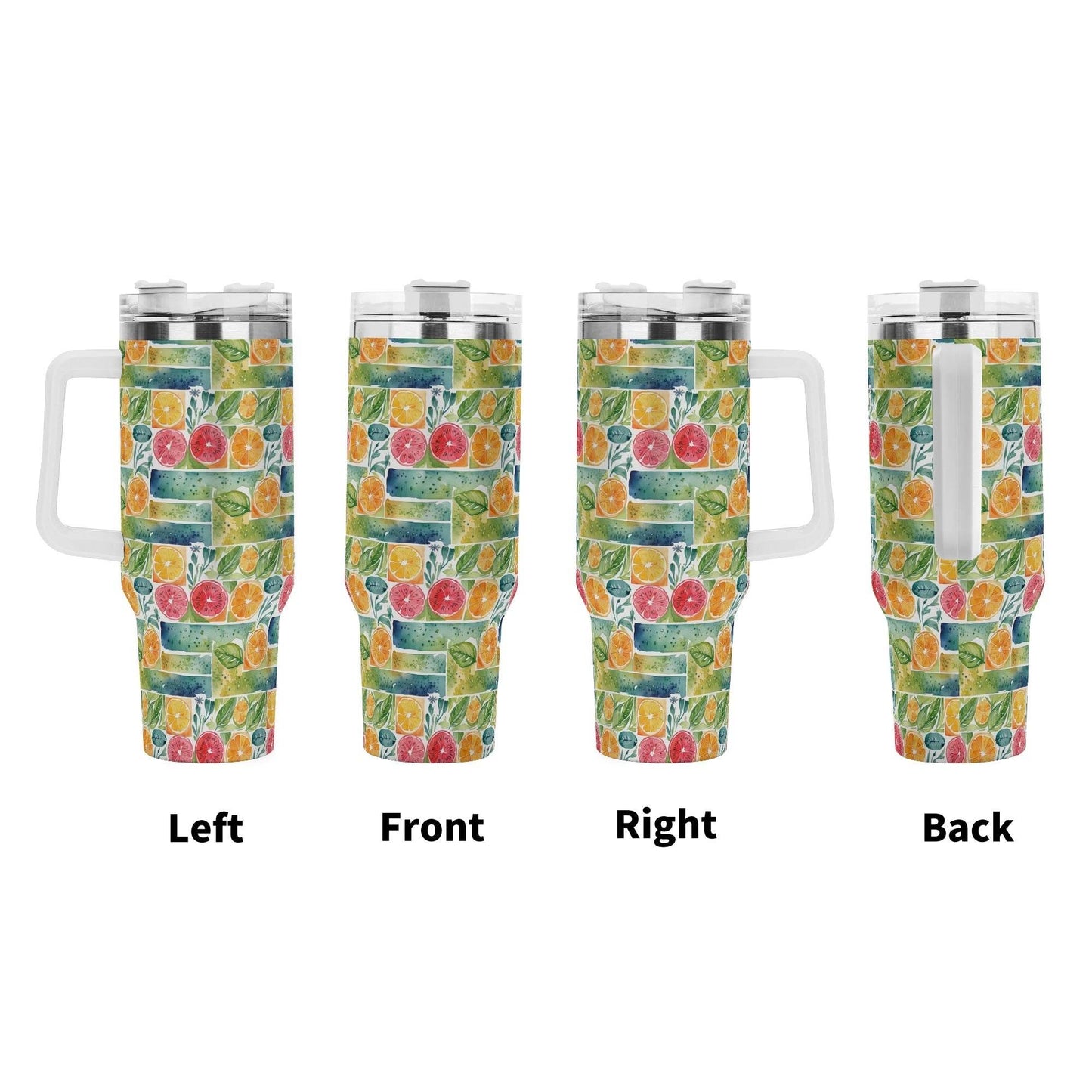 Watercolor Fruit 40oz Stainless Steel Tumbler Gift With White Handle and Straw - DeRose Seasonal