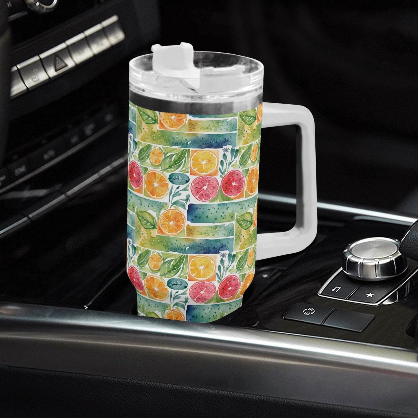 Watercolor Fruit 40oz Stainless Steel Tumbler Gift With White Handle and Straw - DeRose Seasonal