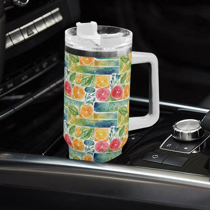 Watercolor Fruit 40oz Stainless Steel Tumbler Gift With White Handle and Straw - DeRose Seasonal