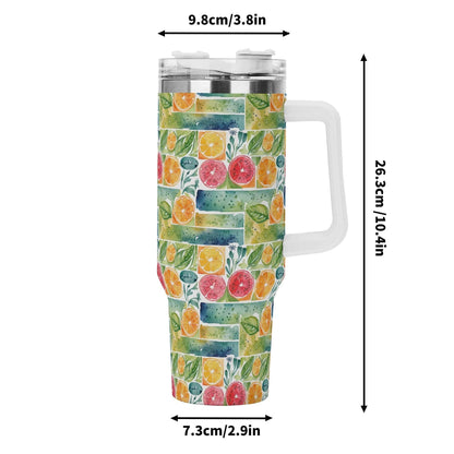 Watercolor Fruit 40oz Stainless Steel Tumbler Gift With White Handle and Straw - DeRose Seasonal