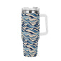 Blue Waves 40oz Stainless Steel Tumbler Gift With White Handle and Straw - DeRose Seasonal