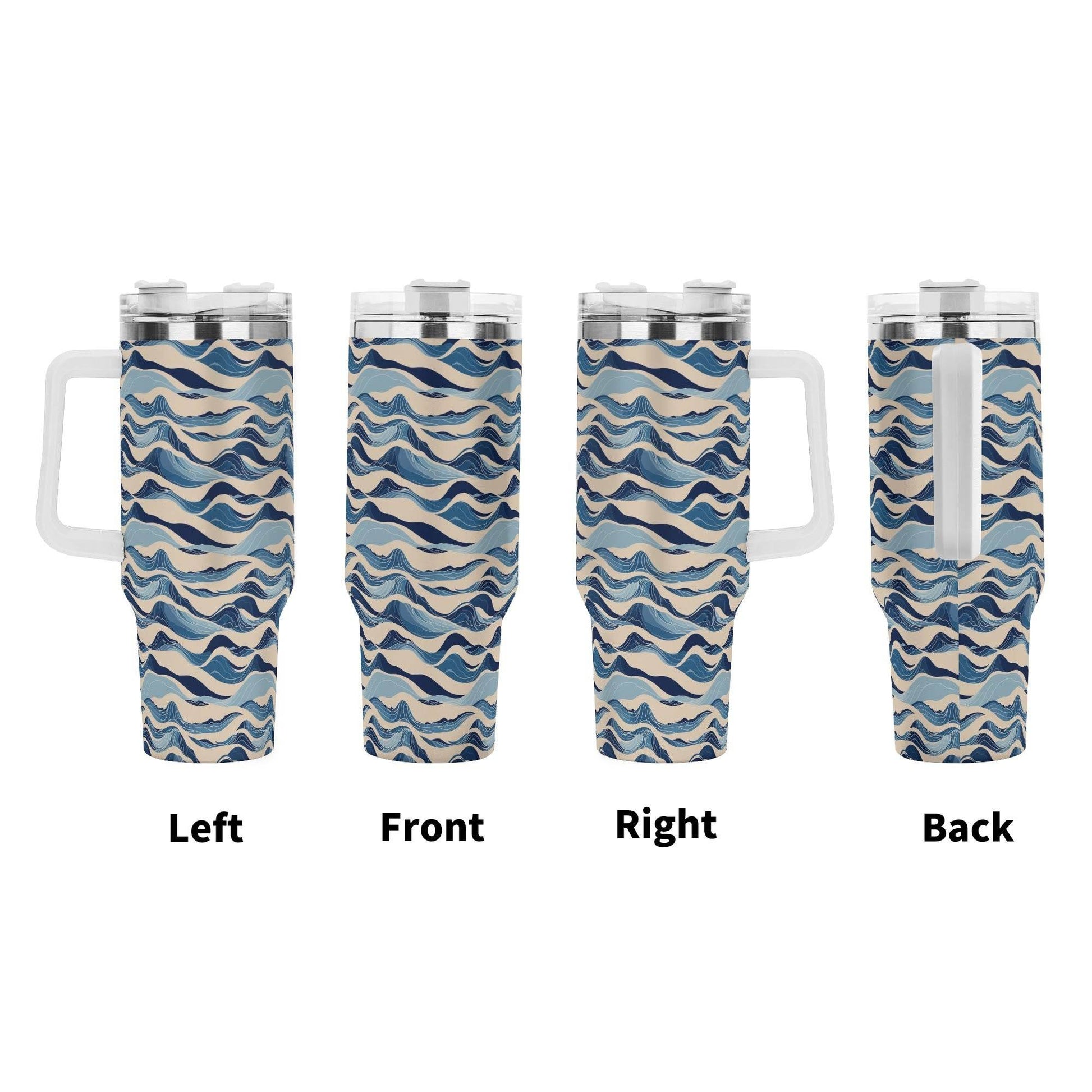Blue Waves 40oz Stainless Steel Tumbler Gift With White Handle and Straw - DeRose Seasonal