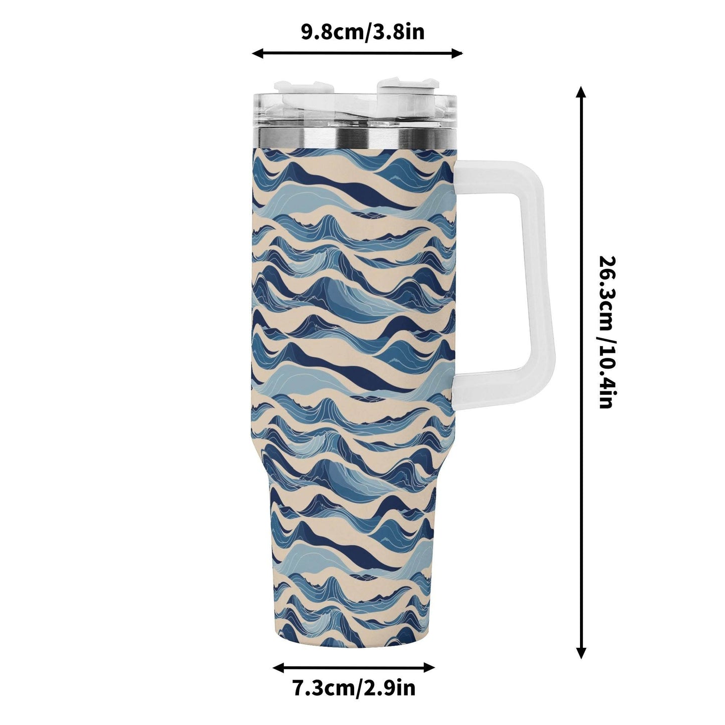 Blue Waves 40oz Stainless Steel Tumbler Gift With White Handle and Straw - DeRose Seasonal