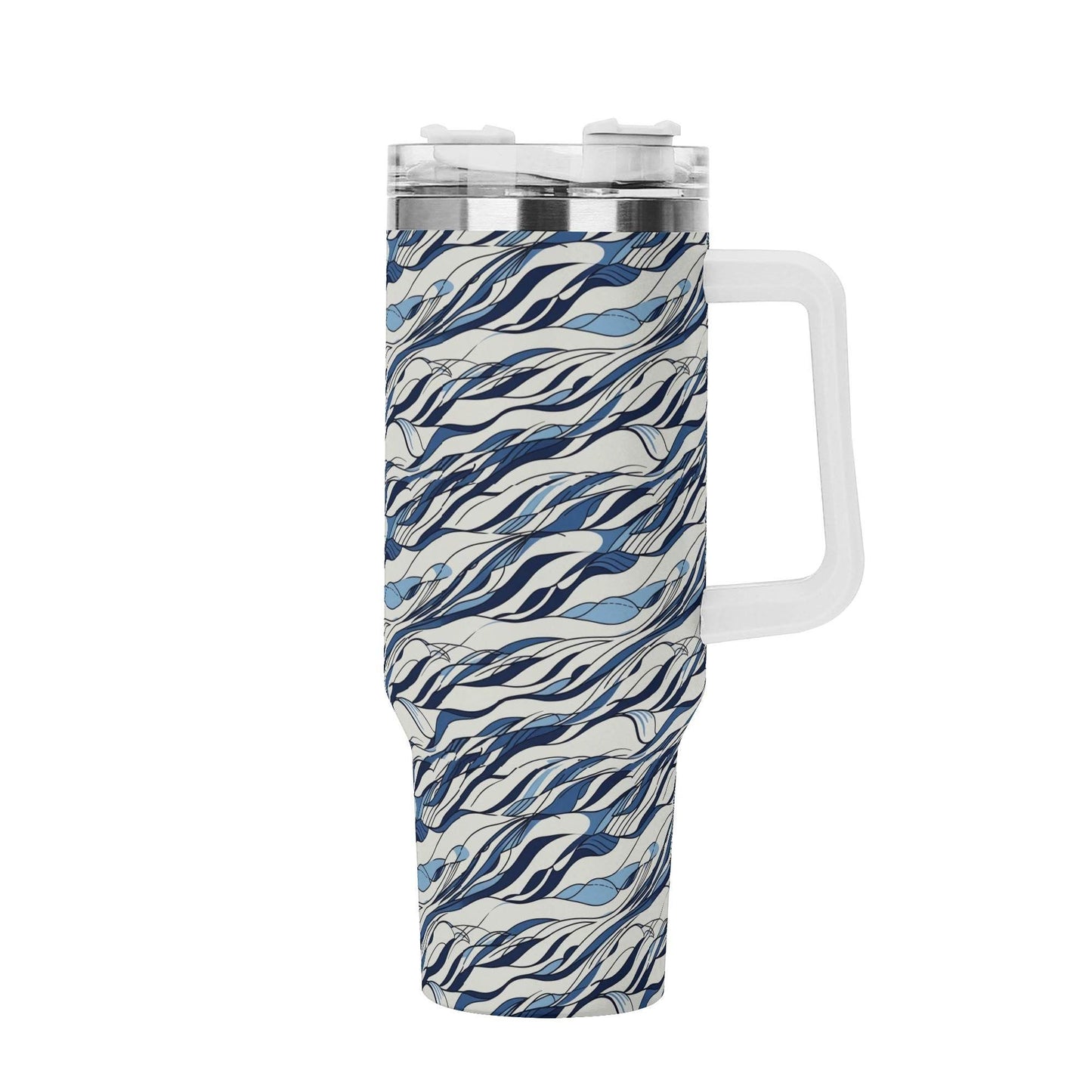 Ocean Lines 40oz Stainless Steel Tumbler Gift With White Handle and Straw - DeRose Seasonal