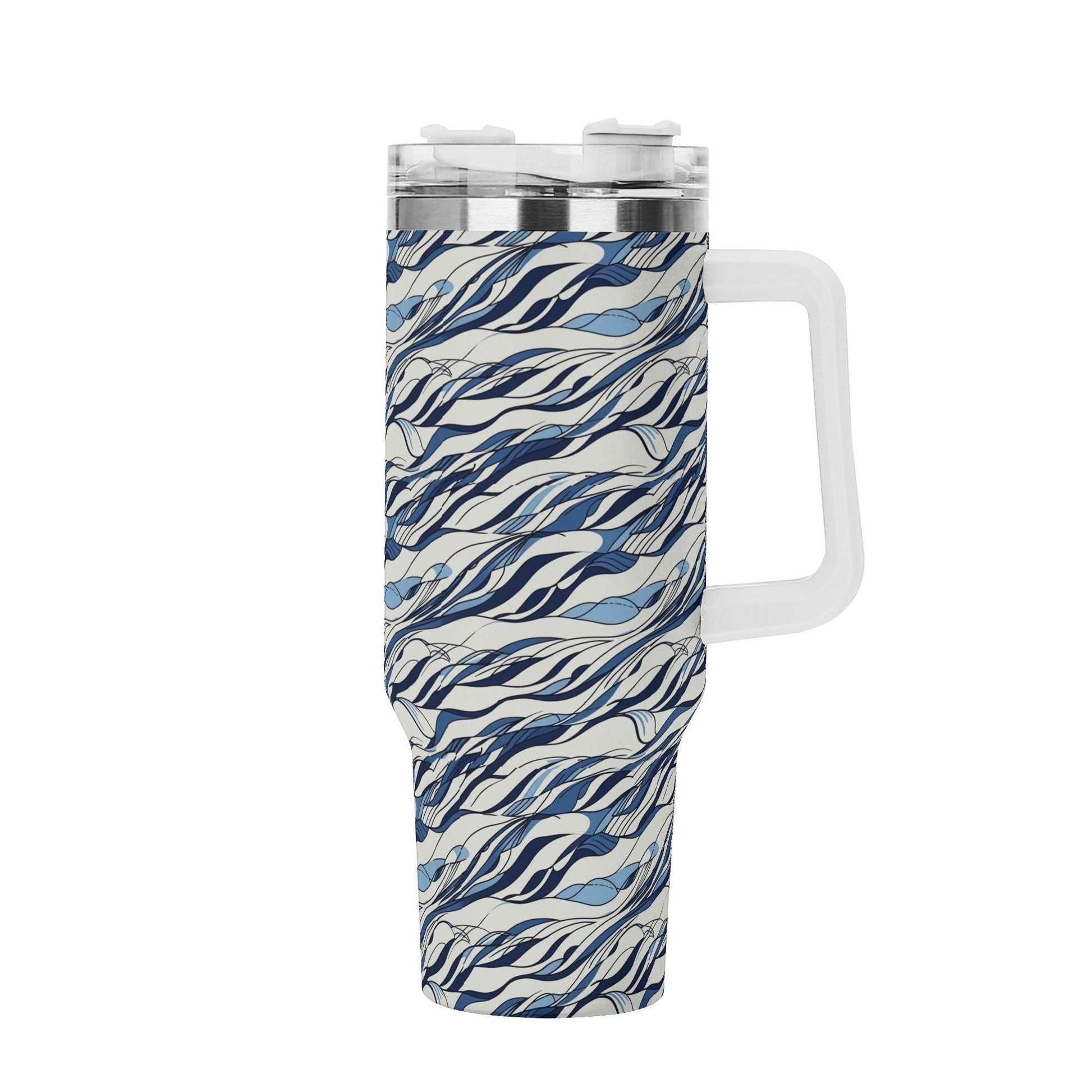 Ocean Lines 40oz Stainless Steel Tumbler Gift With White Handle and Straw - DeRose Seasonal