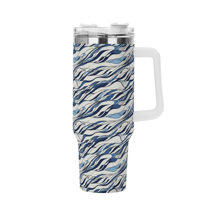 Ocean Lines 40oz Stainless Steel Tumbler Gift With White Handle and Straw - DeRose Seasonal