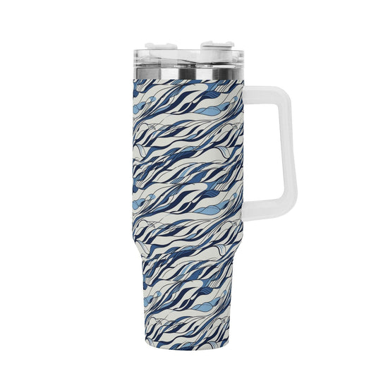 Ocean Lines 40oz Stainless Steel Tumbler Gift With White Handle and Straw - DeRose Seasonal