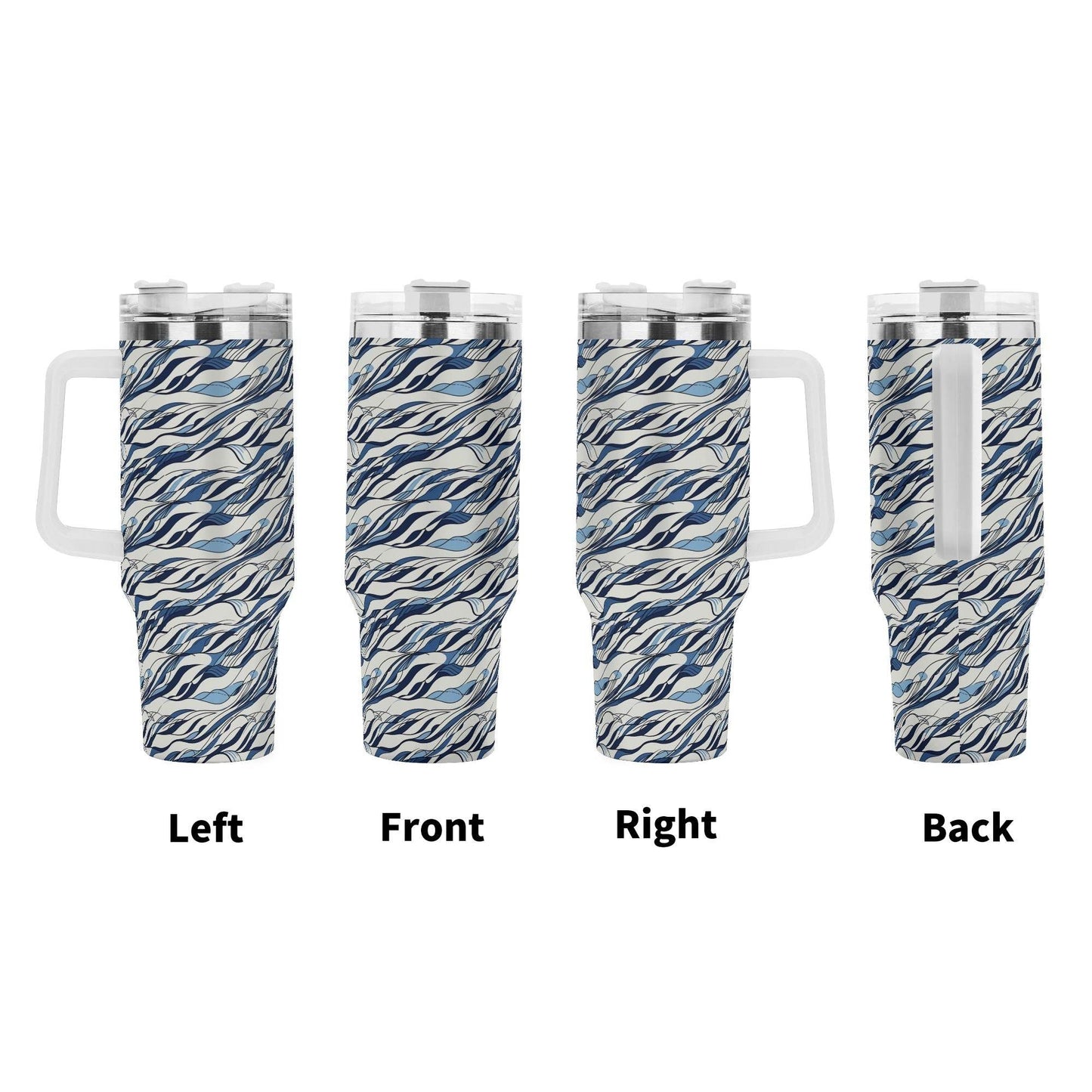 Ocean Lines 40oz Stainless Steel Tumbler Gift With White Handle and Straw - DeRose Seasonal