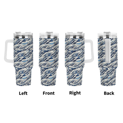 Ocean Lines 40oz Stainless Steel Tumbler Gift With White Handle and Straw - DeRose Seasonal