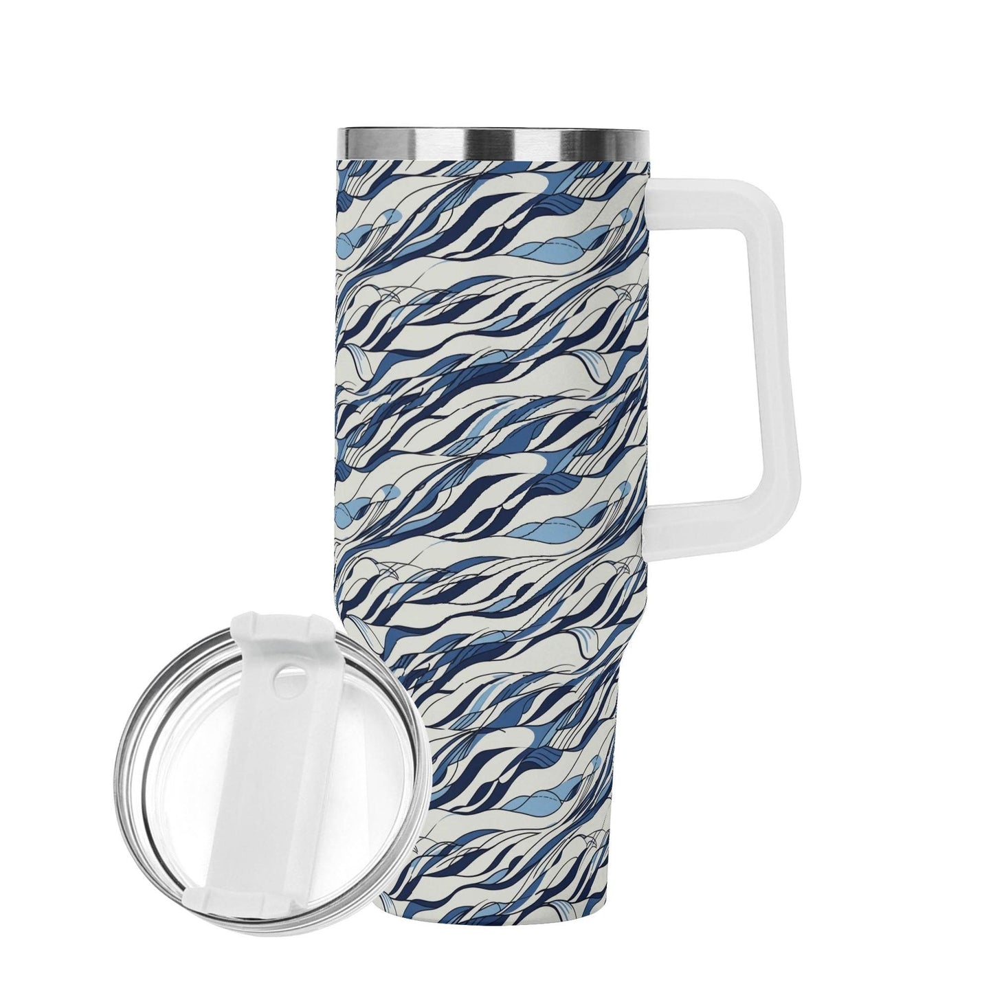 Ocean Lines 40oz Stainless Steel Tumbler Gift With White Handle and Straw - DeRose Seasonal