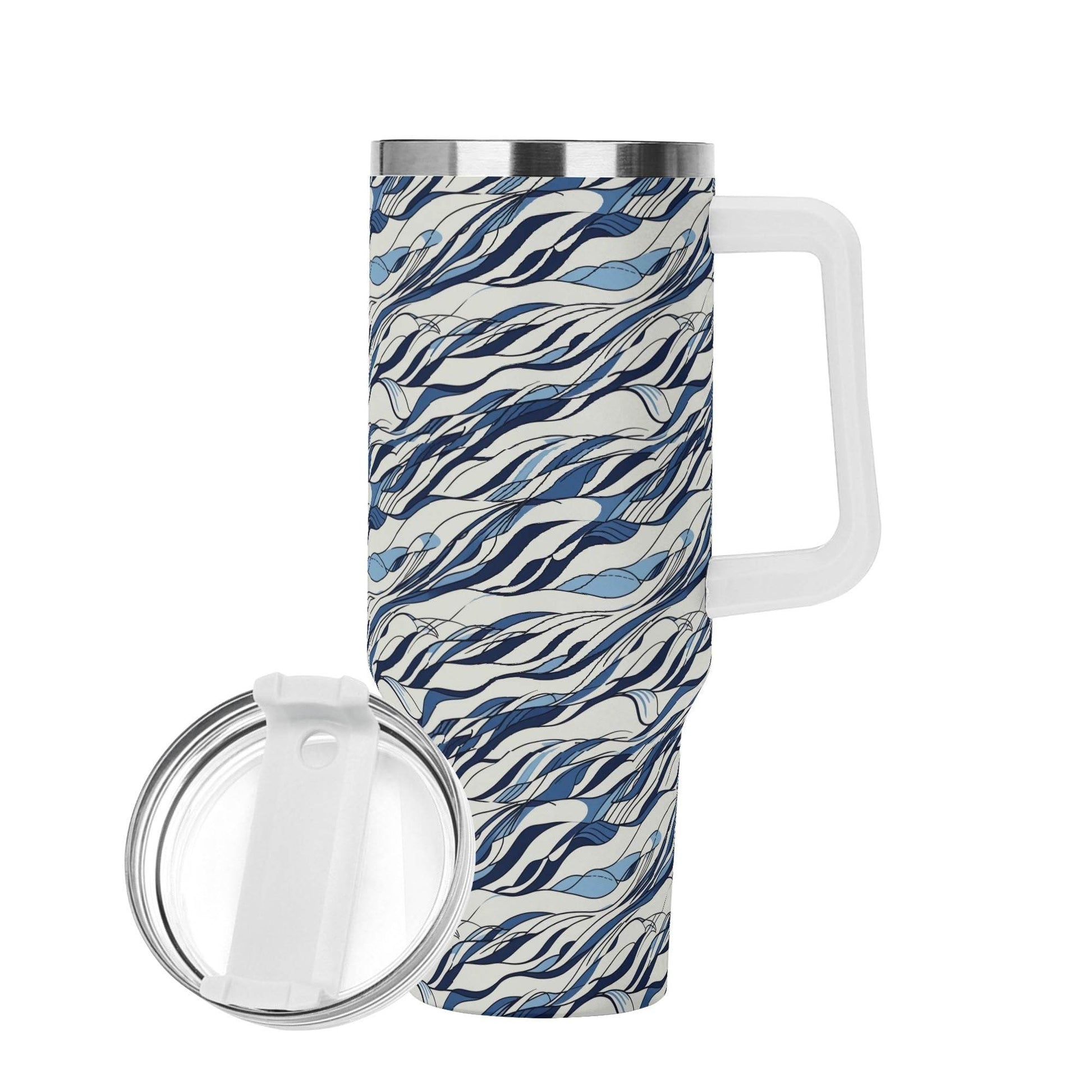 Ocean Lines 40oz Stainless Steel Tumbler Gift With White Handle and Straw - DeRose Seasonal