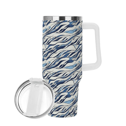 Ocean Lines 40oz Stainless Steel Tumbler Gift With White Handle and Straw - DeRose Seasonal