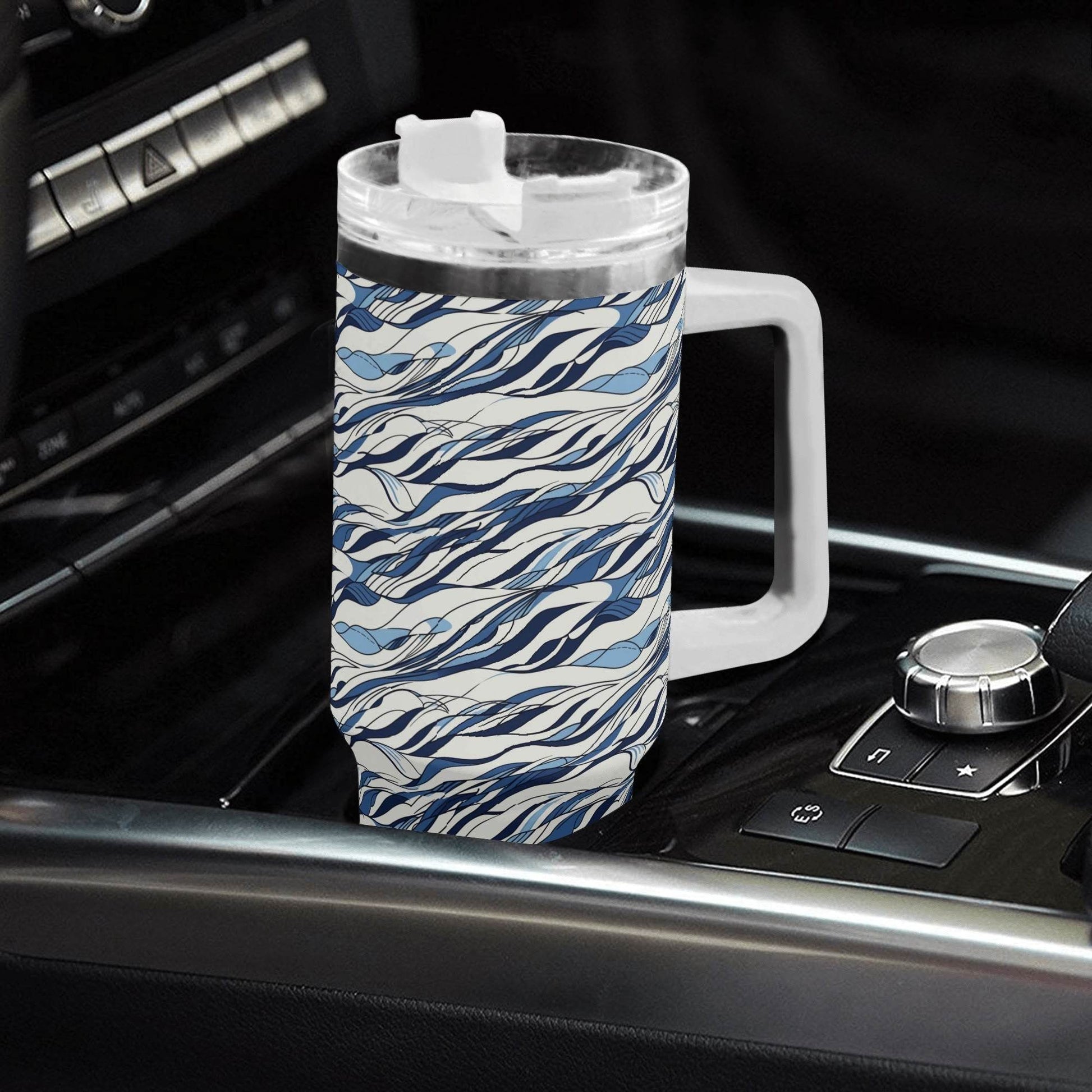 Ocean Lines 40oz Stainless Steel Tumbler Gift With White Handle and Straw - DeRose Seasonal
