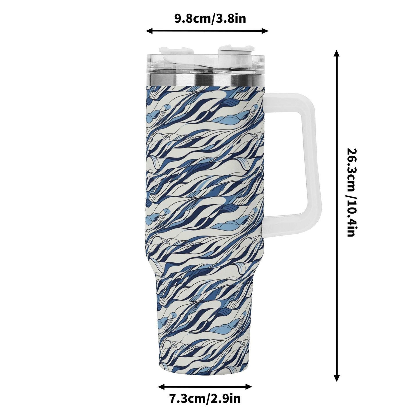 Ocean Lines 40oz Stainless Steel Tumbler Gift With White Handle and Straw - DeRose Seasonal