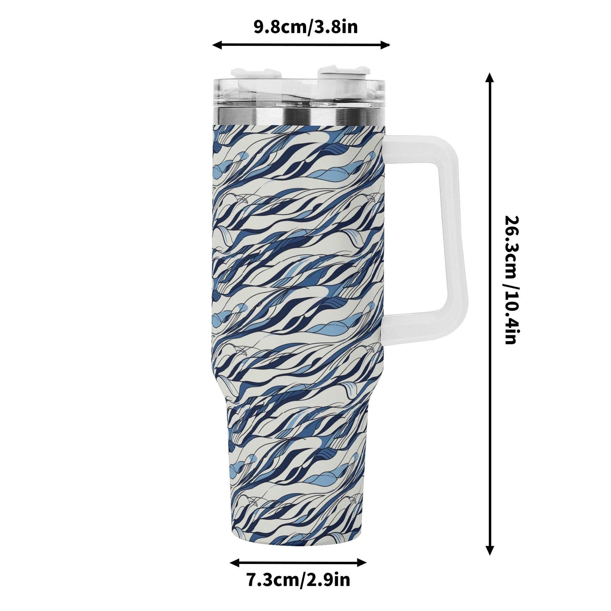 Ocean Lines 40oz Stainless Steel Tumbler Gift With White Handle and Straw - DeRose Seasonal