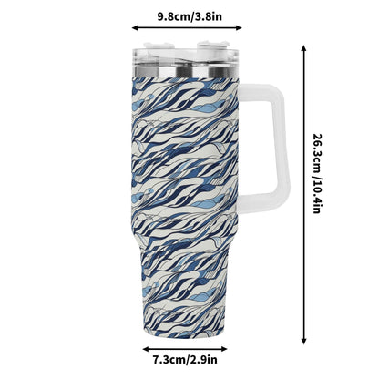 Ocean Lines 40oz Stainless Steel Tumbler Gift With White Handle and Straw - DeRose Seasonal