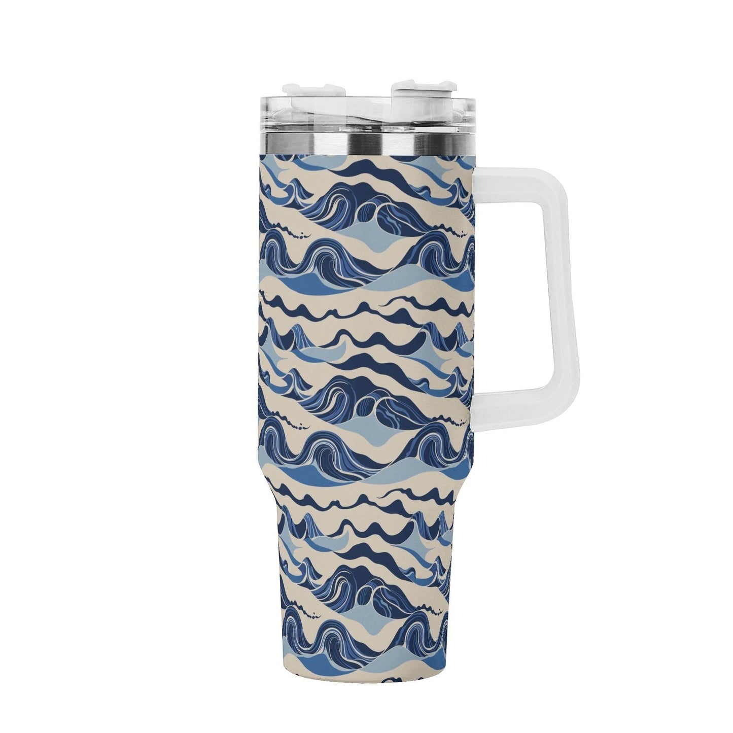 Abstract Waves 40oz Stainless Steel Tumbler Gift With White Handle and Straw - DeRose Seasonal