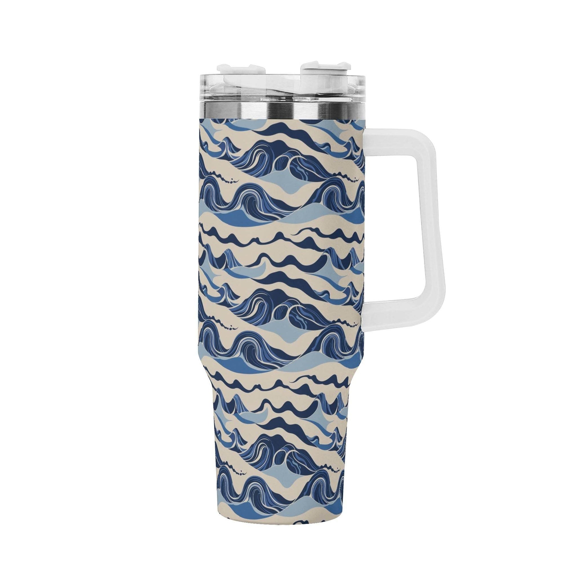 Abstract Waves 40oz Stainless Steel Tumbler Gift With White Handle and Straw - DeRose Seasonal