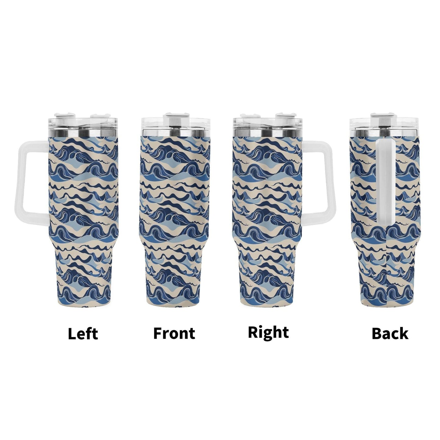 Abstract Waves 40oz Stainless Steel Tumbler Gift With White Handle and Straw - DeRose Seasonal