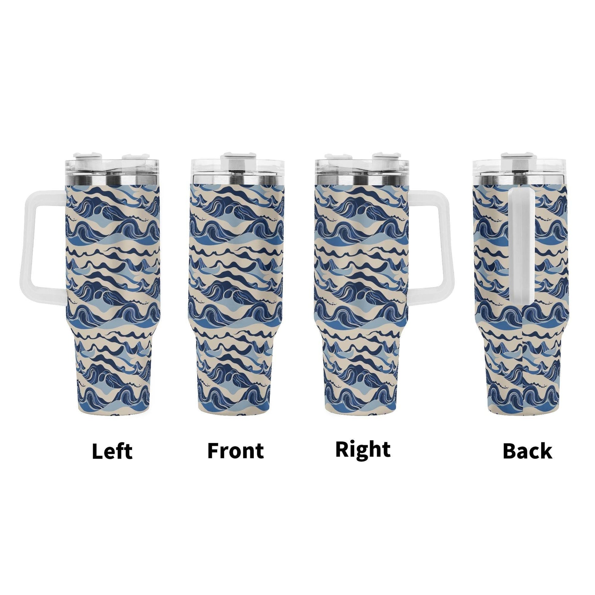 Abstract Waves 40oz Stainless Steel Tumbler Gift With White Handle and Straw - DeRose Seasonal