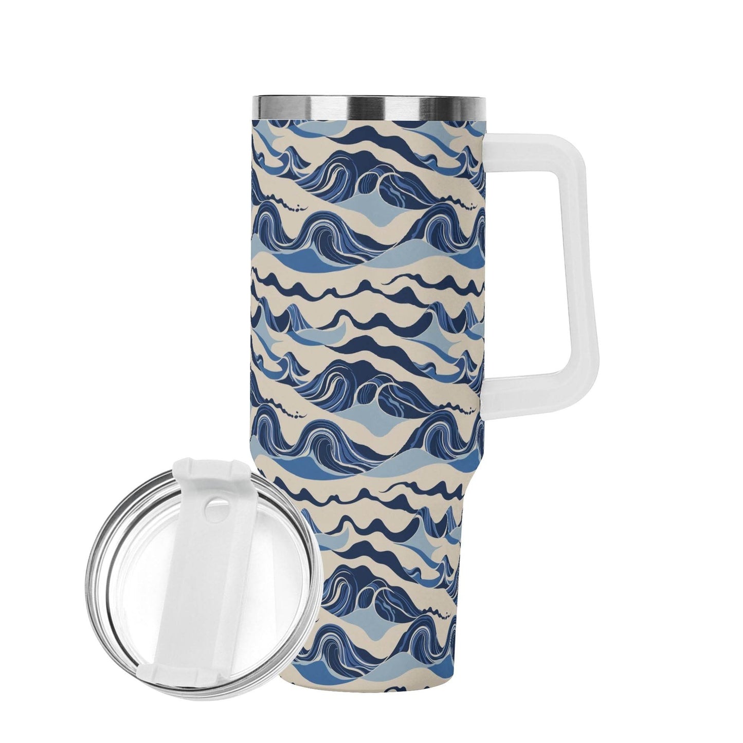 Abstract Waves 40oz Stainless Steel Tumbler Gift With White Handle and Straw - DeRose Seasonal