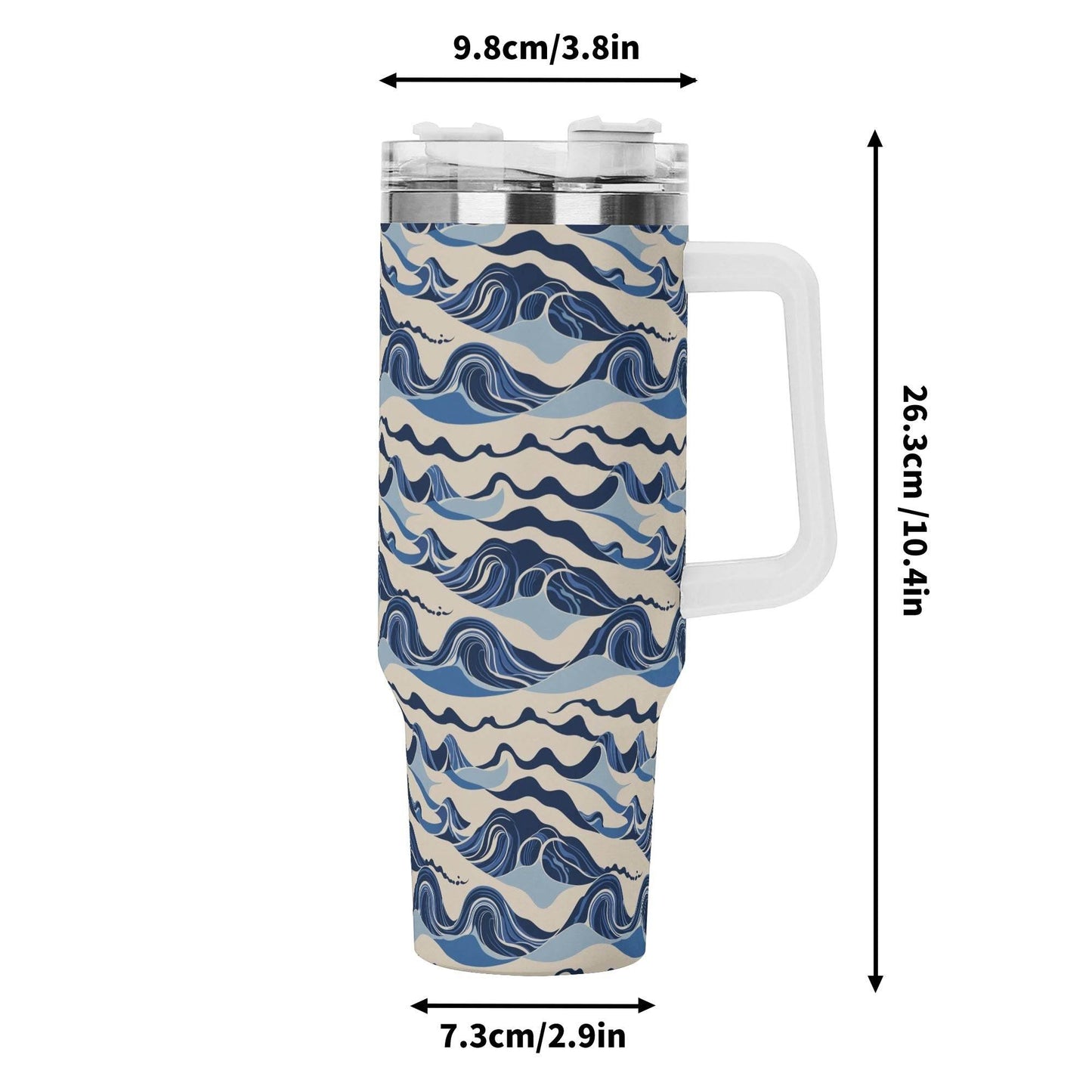 Abstract Waves 40oz Stainless Steel Tumbler Gift With White Handle and Straw - DeRose Seasonal