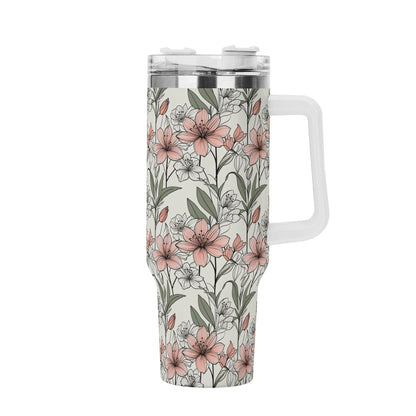 Japan Floral 40oz Stainless Steel Tumbler Gift With White Handle and Straw - DeRose Seasonal