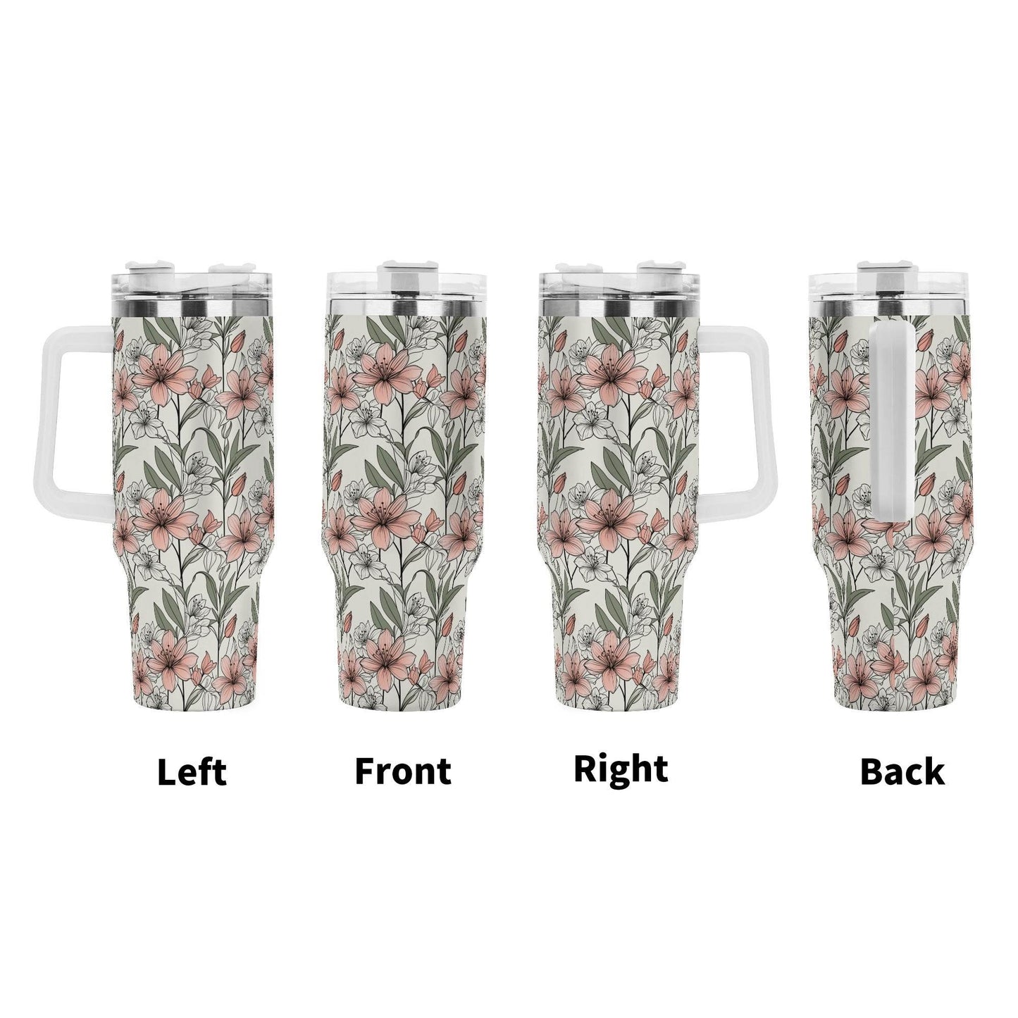 Japan Floral 40oz Stainless Steel Tumbler Gift With White Handle and Straw - DeRose Seasonal
