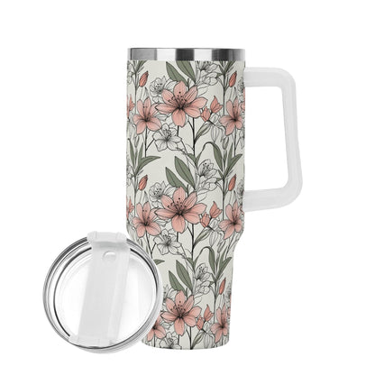 Japan Floral 40oz Stainless Steel Tumbler Gift With White Handle and Straw - DeRose Seasonal