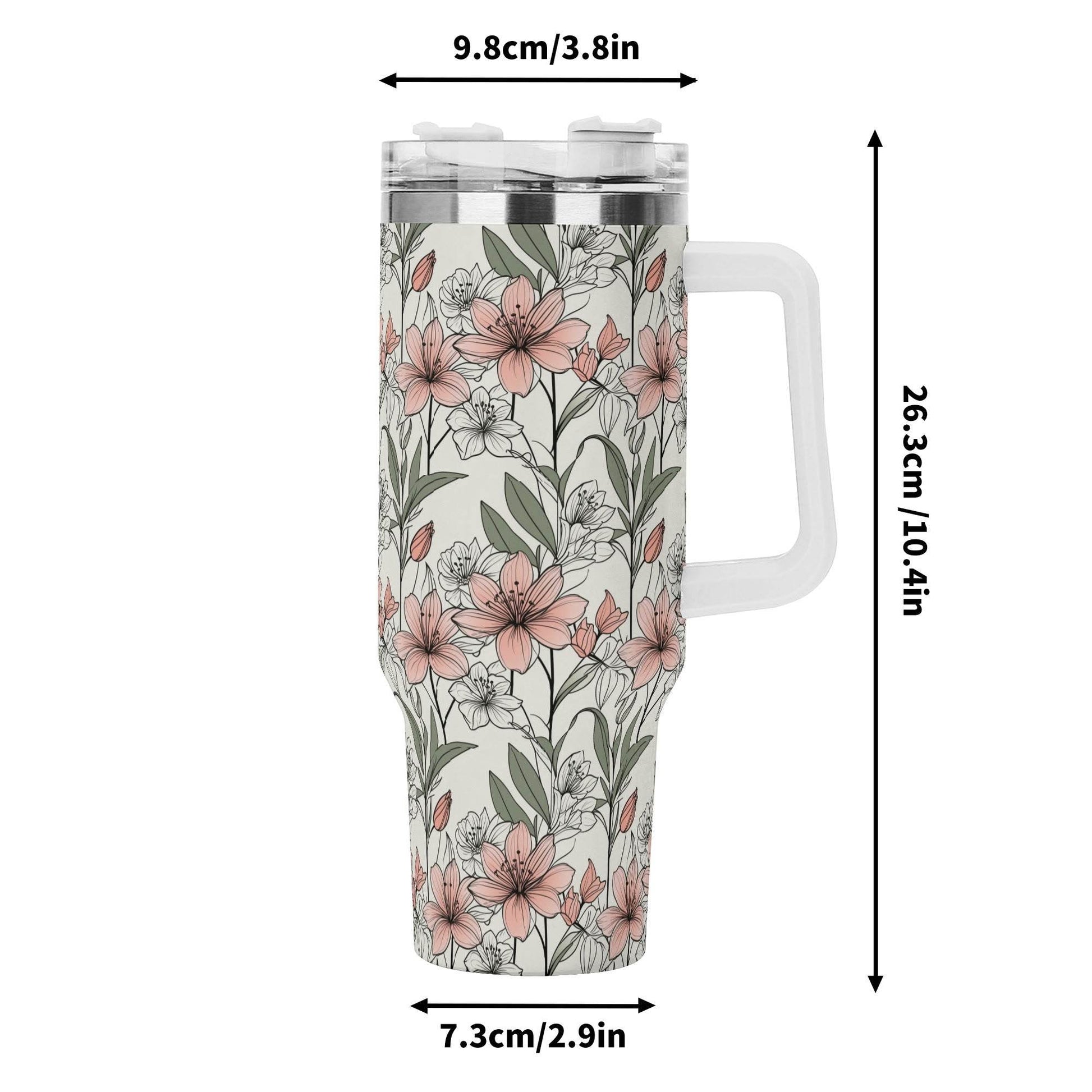 Japan Floral 40oz Stainless Steel Tumbler Gift With White Handle and Straw - DeRose Seasonal