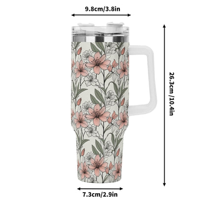 Japan Floral 40oz Stainless Steel Tumbler Gift With White Handle and Straw - DeRose Seasonal