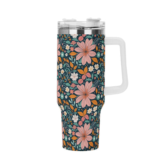 Wild Flowers 40oz Stainless Steel Tumbler Gift With White Handle and Straw - DeRose Seasonal