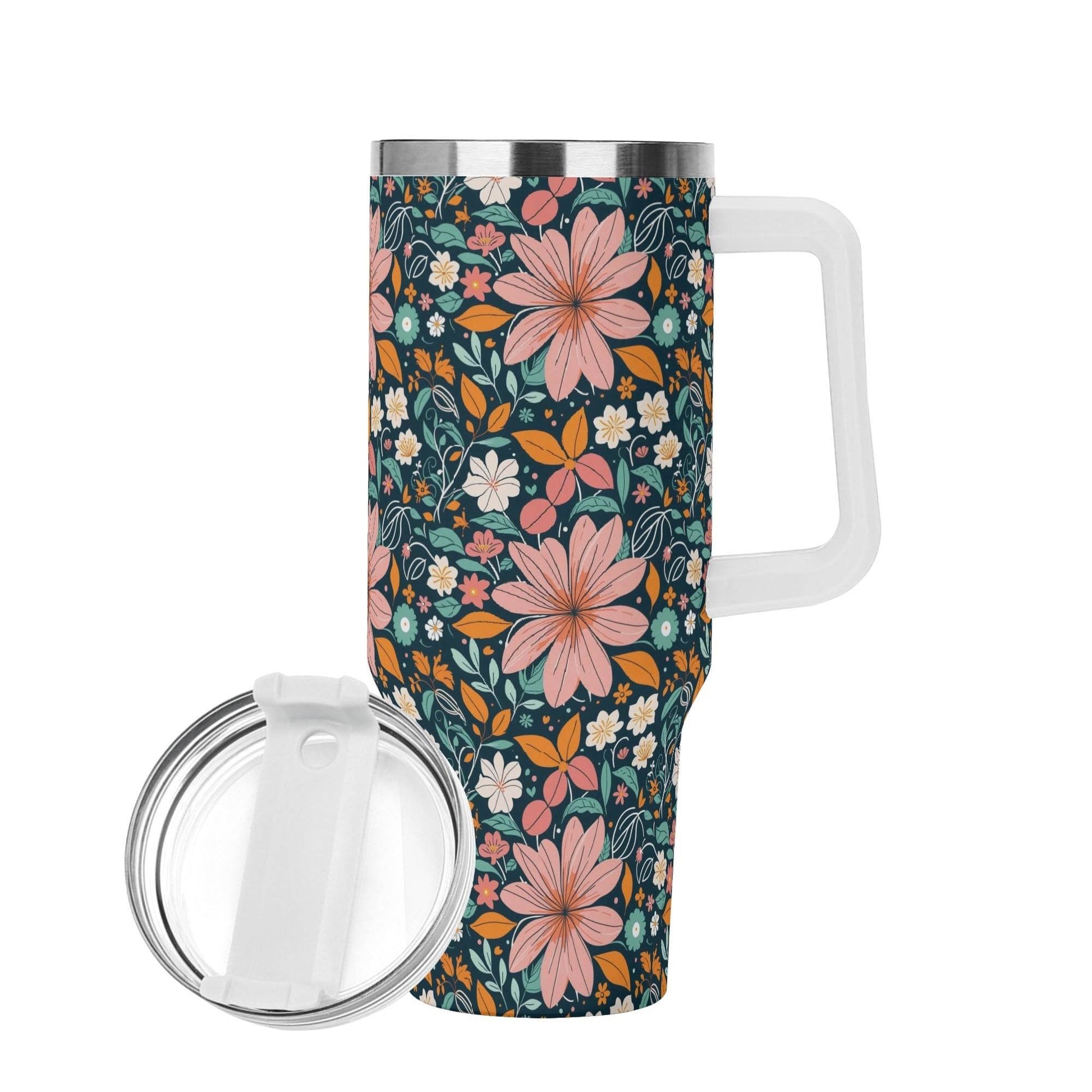 Wild Flowers 40oz Stainless Steel Tumbler Gift With White Handle and Straw - DeRose Seasonal