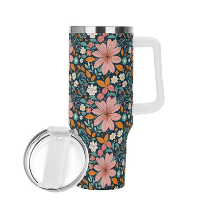 Wild Flowers 40oz Stainless Steel Tumbler Gift With White Handle and Straw - DeRose Seasonal