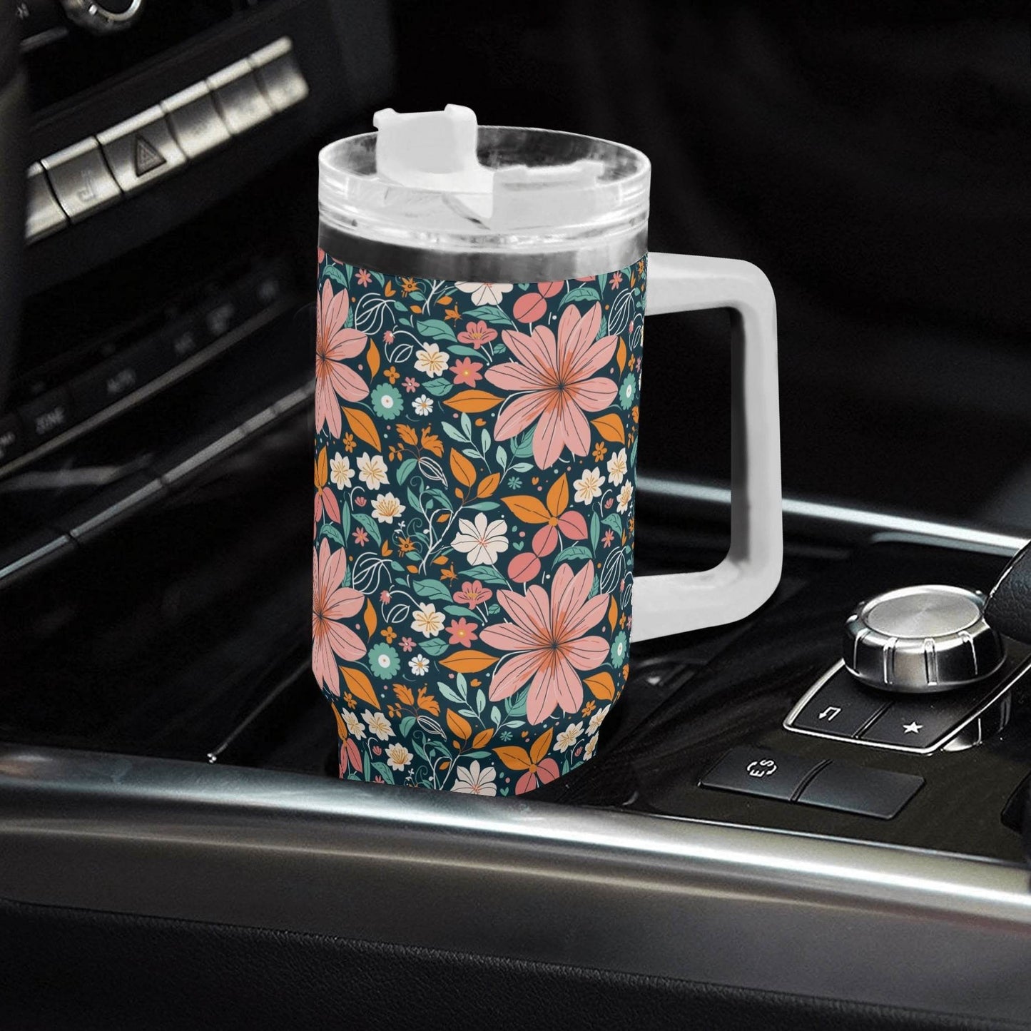 Wild Flowers 40oz Stainless Steel Tumbler Gift With White Handle and Straw - DeRose Seasonal