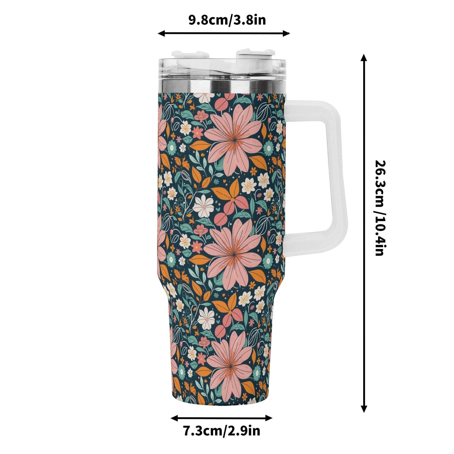 Wild Flowers 40oz Stainless Steel Tumbler Gift With White Handle and Straw - DeRose Seasonal