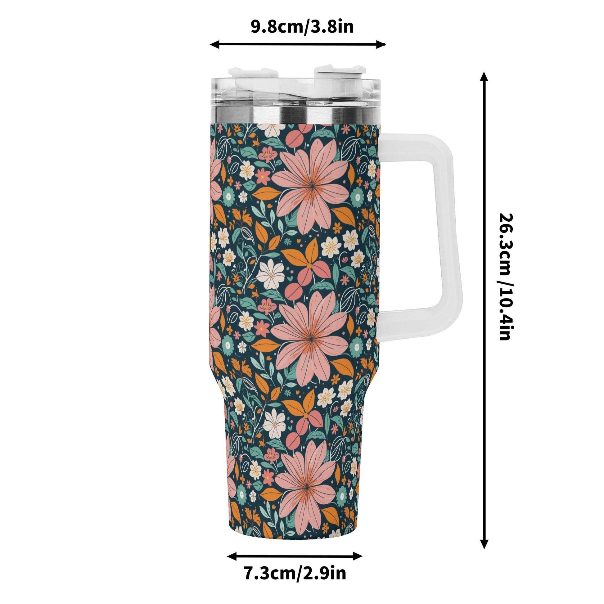 Wild Flowers 40oz Stainless Steel Tumbler Gift With White Handle and Straw - DeRose Seasonal